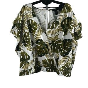 Ashley Stewart Olive Green Botanical Wrap Top Sz32 Women’s 5X New